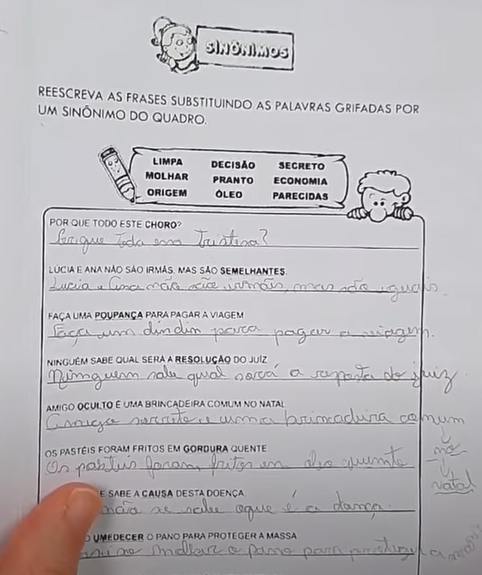 Atividade de sinônimos antes da adaptação