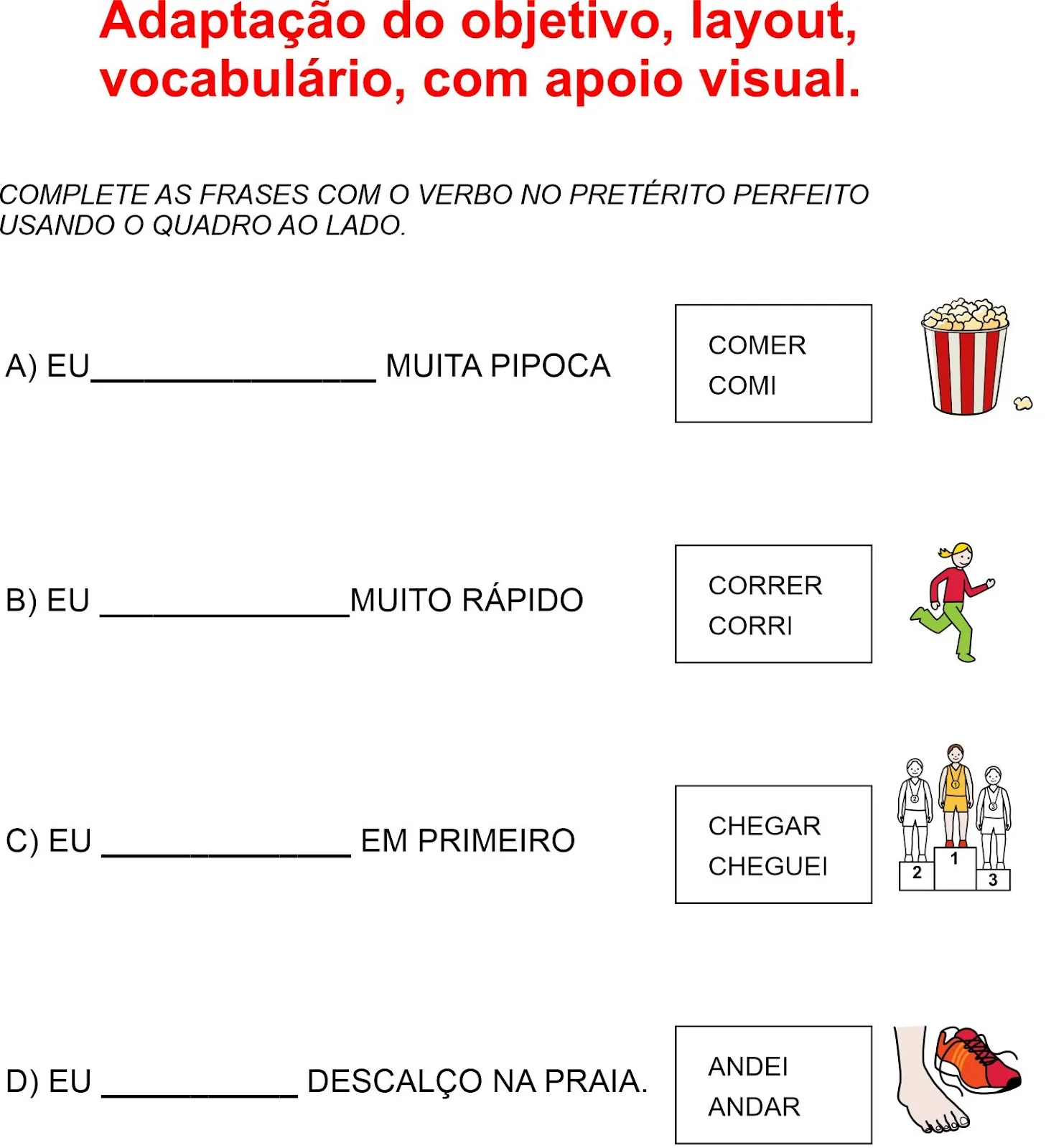 Atividade adaptada com apoio visual para aluno com deficiência intelectual