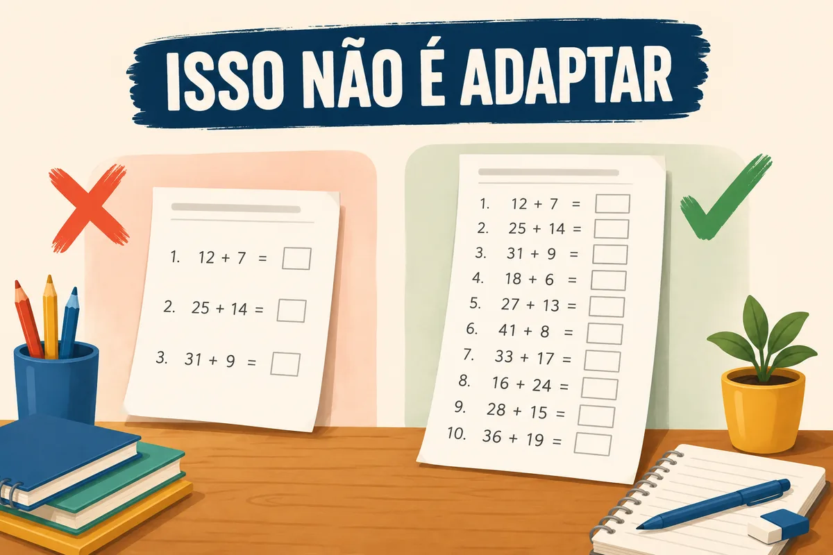 Atividade escolar adaptada com foco na barreira da tarefa, não apenas na aparência da folha