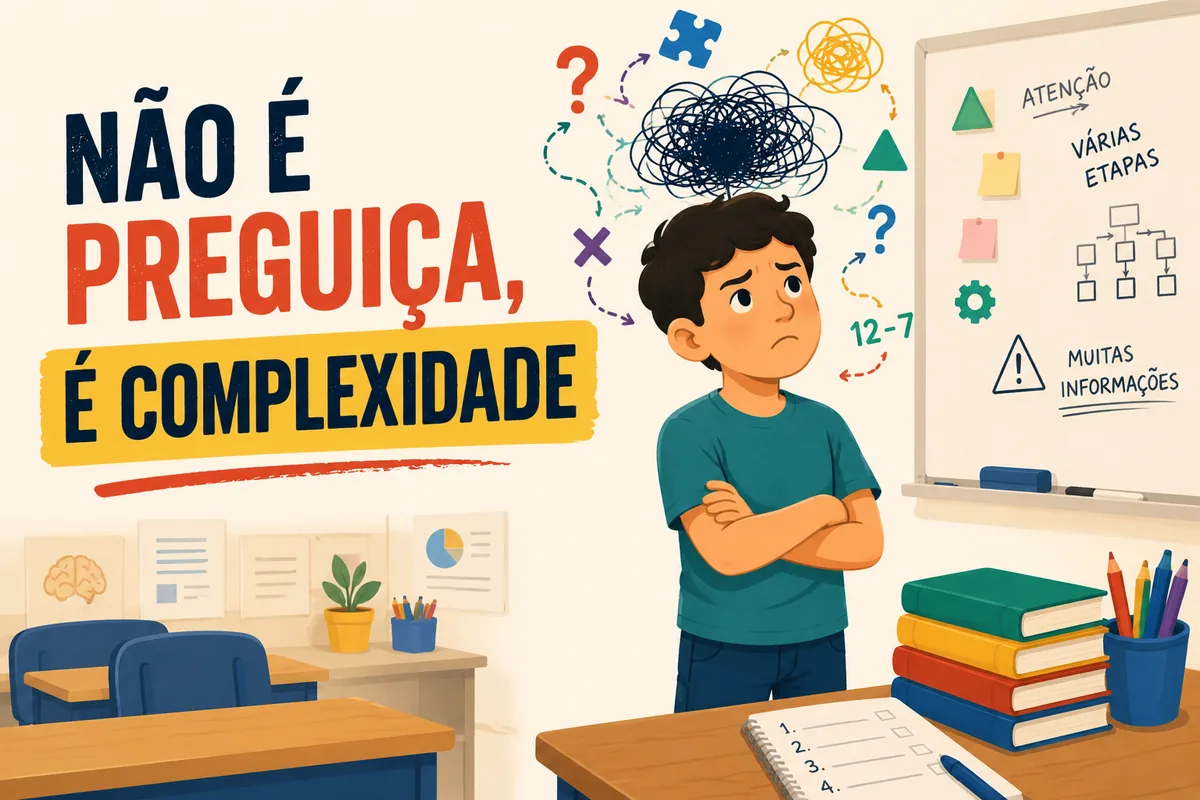 Professora observando uma atividade escolar adaptada com foco em autonomia do aluno